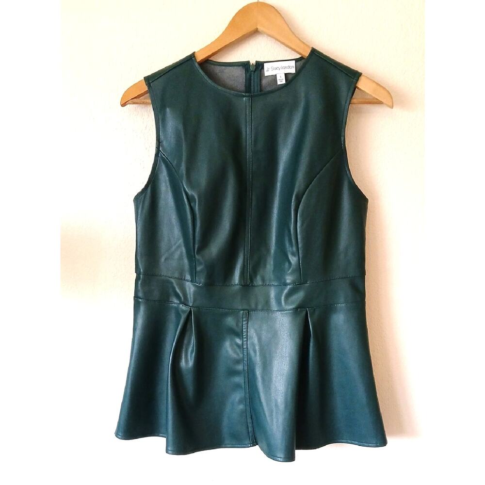 As Is by Stacy London Green Faux Leather Peplum Top